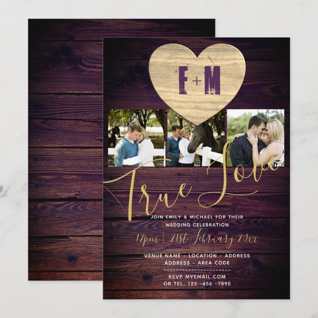 Eternal Heart Rustic Photo Collage Wedding Invites (Front/Back)