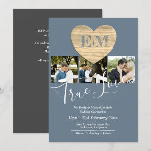 Eternal Heart Steel Blue Photo Collage Wedding Invitation