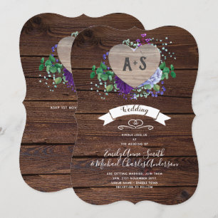 Eternal Heart Wedding Invite Rustic Blue Flowers