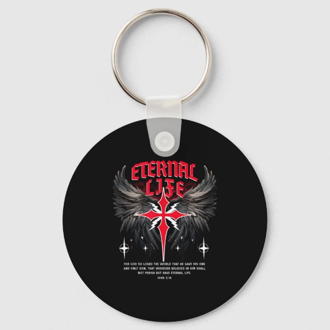 Eternal Jesus Cross Gothic Punk Life Nu Goth Bible Key Ring (Front)
