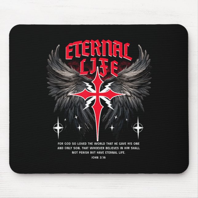 Eternal Jesus Cross Gothic Punk Life Nu Goth Bible Mouse Mat (Front)
