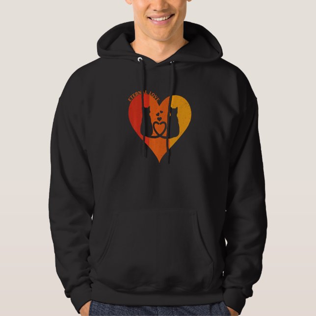 Eternal Love Matching Couples Cats Vintage Valenti Hoodie (Front)