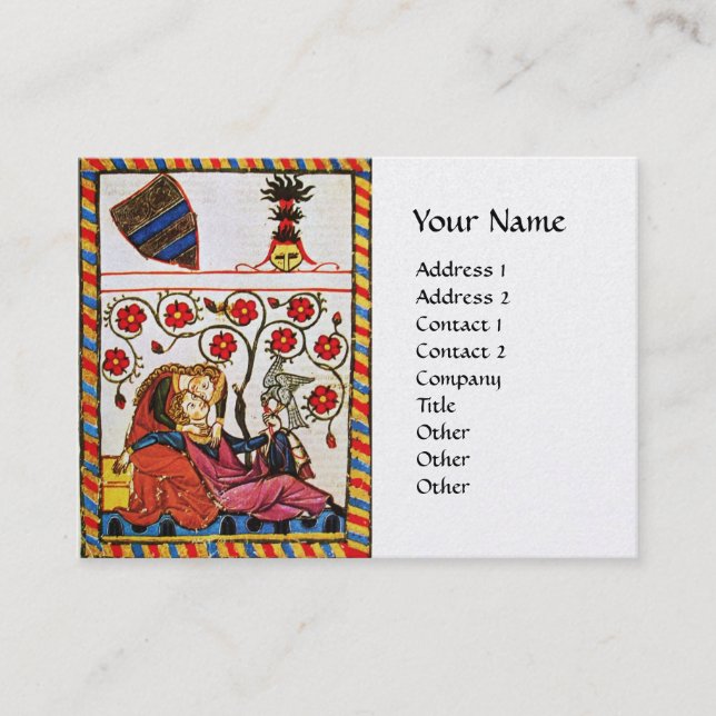 ETERNAL LOVE,Mediaeval Lovers,Monogram Red Roses Business Card (Front)