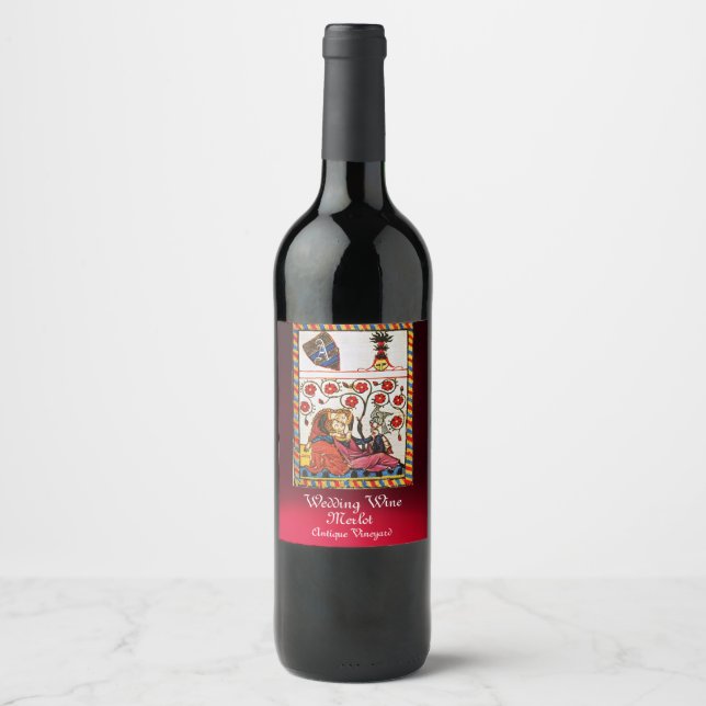 ETERNAL LOVE MONOGRAM Romantic Wedding Red Wine Label (Front)