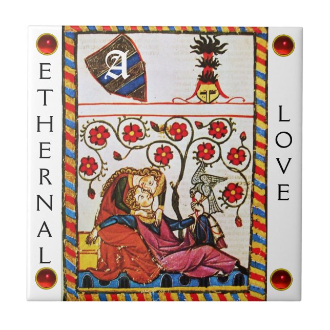 ETERNAL LOVE MONOGRAM ,white red gem Tile (Front)
