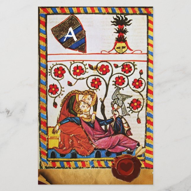 ETERNAL LOVE PARCHMENT RED HEART WAX SEAL MONOGRAM STATIONERY (Front)