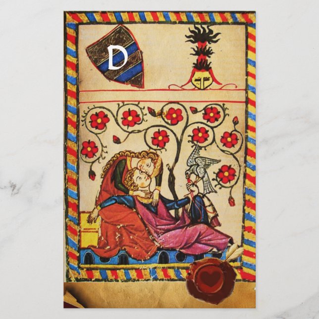 ETERNAL LOVE PARCHMENT RED HEART WAX SEAL MONOGRAM STATIONERY (Front)