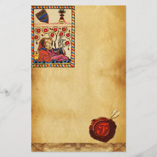 ETERNAL LOVE PARCHMENT RED WAX SEAL  MONOGRAM STATIONERY (Front)