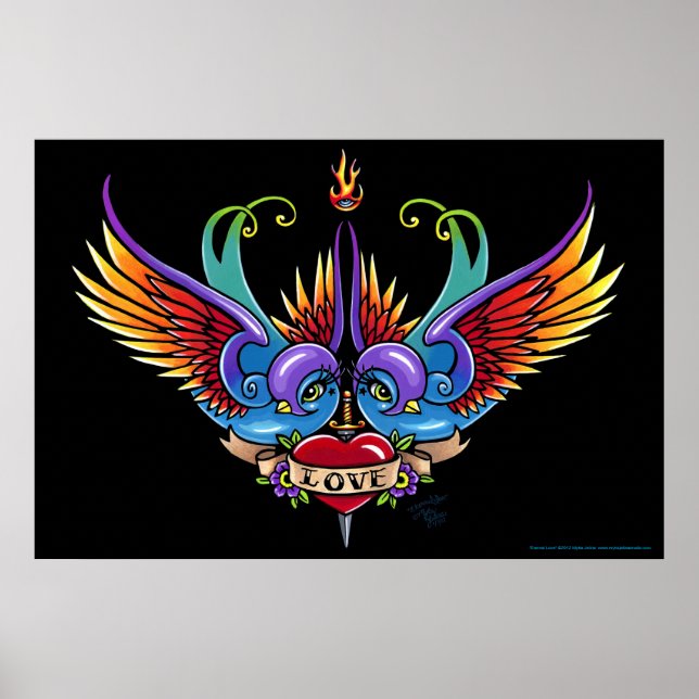 "Eternal Love" Rainbow Swallow Heart Tattoo Poster (Front)