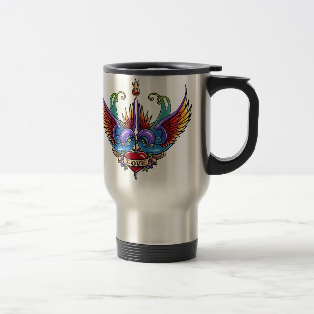 Eternal Love Rainbow Swallow Tattoo Travel Mug (Right)