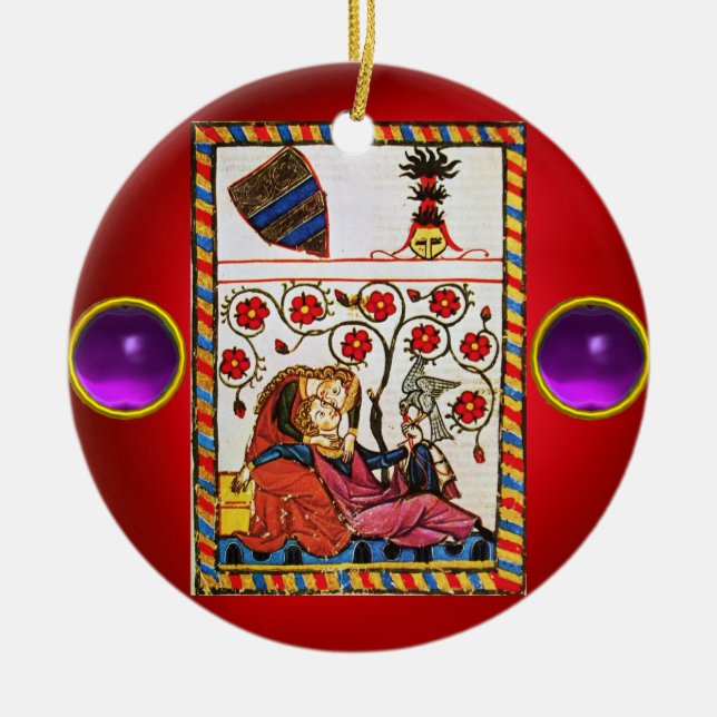 ETERNAL LOVE red purple gem Ceramic Tree Decoration (Front)