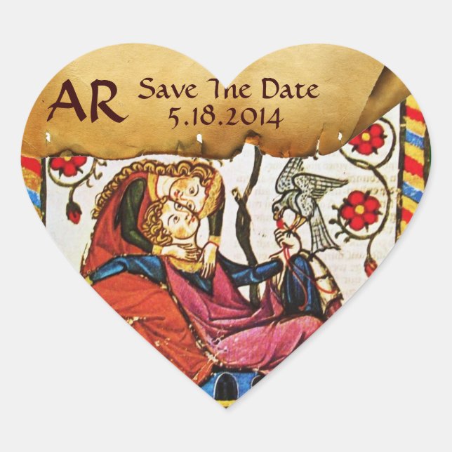 ETERNAL LOVE SAVE DATE HEART MONOGRAM PARCHMENT HEART STICKER (Front)
