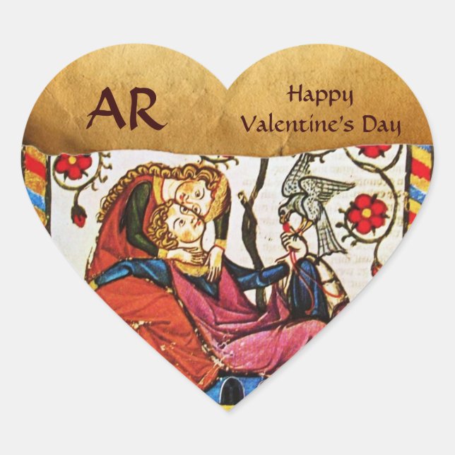 ETERNAL LOVE VALENTINE HEART MONOGRAM PARCHMENT HEART STICKER (Front)