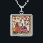 ETERNAL LOVE VALENTINE'S DAY  PARCHMENT STERLING SILVER NECKLACE<br><div class="desc">Colourful expressive antique fine art. Mediaeval heraldic German miniature from 1200 romantic lovers in a flower garden with a white bird , mixed with old aged brown parchment effects .Easy to customise as a wedding ceremony, nuptial announcement card , place cards , save-the-date , thank you card , bridal showers,...</div>