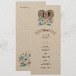 Eternal Love White Flower Wedding MENU KRAFT Invitation