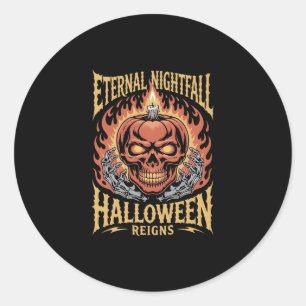 Eternal Nightfall Halloween Skull Pumpkin Classic Round Sticker