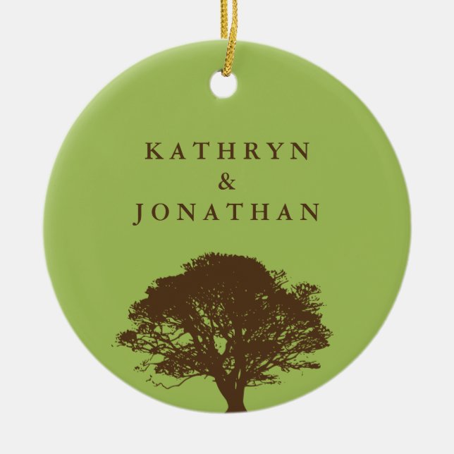 Eternal oak tree sentiment green holiday keepsake ceramic tree decoration (Front)