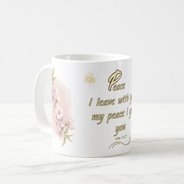 Eternal Peace Mug: 'John 14:27' Bible Verse Design Coffee Mug (Front Left)