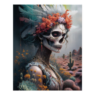 Eternal Princess Warrior, Native American Skull Poster