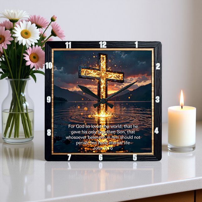 Eternal Promise The Cross Veined Water John 3:16  Square Wall Clock (Creator Uploaded)