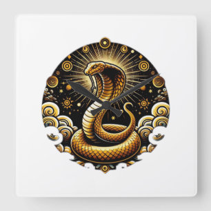 Eternal Radiance: The Golden Serpent" Square Wall Clock