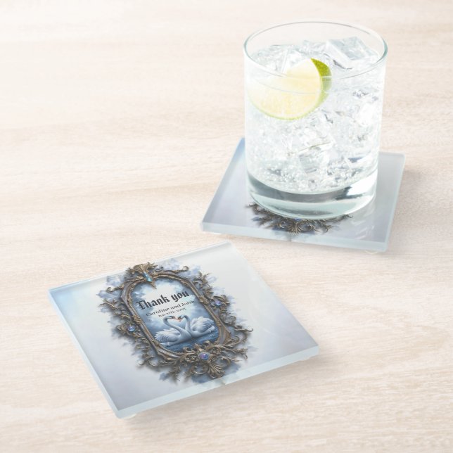 Eternal Reflection – The Swanheart Union. Glass Coaster (Angled)