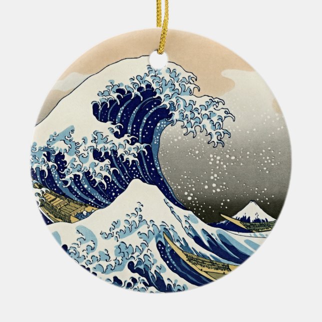 Eternal Serenity: The Great Wave Ukiyo-e Ceramic Tree Decoration (Front)