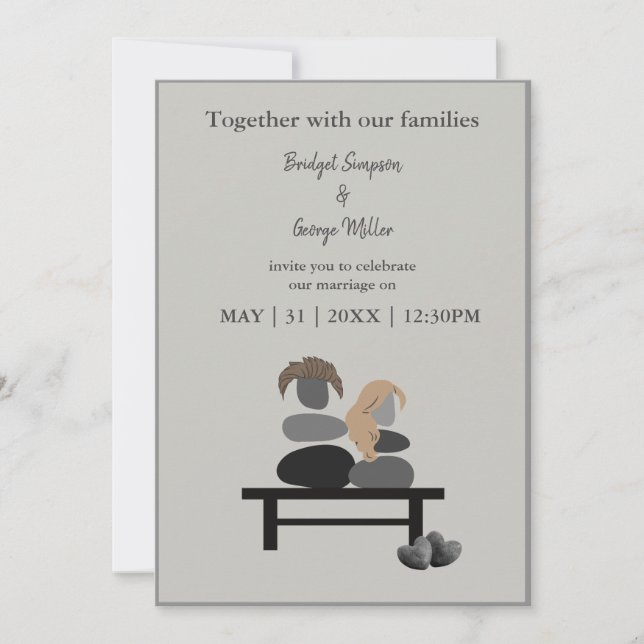 Eternal Stone couple Boho wedding invitation (Front)