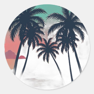 Eternal Summer Vaporwave Tropical Sunset Palm Retr Classic Round Sticker