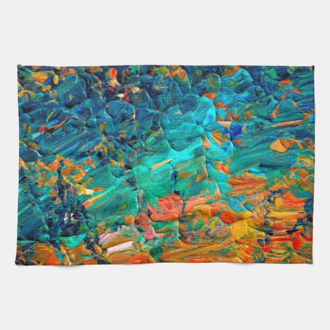 ETERNAL TIDE 2 Orange Turquoise Blue Black Ombre Tea Towel (Horizontal)