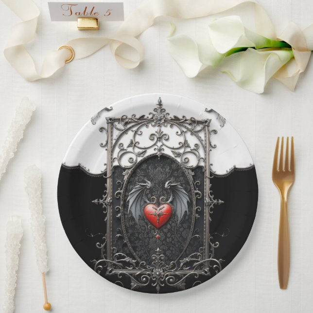 Eternal Vows Beneath Midnight Wings. Paper Plate (Wedding)