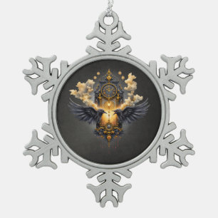 Eternal Witnesses – Clock of Crimson Fate. Snowflake Pewter Christmas Ornament