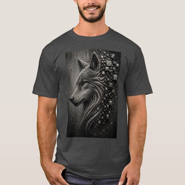 Eternal Wolf | Abstract 3D Micro Mosaic Wolf  T-Shirt (Front)