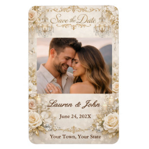 Eternally Elegant Photo Save Date Wedding Magnet