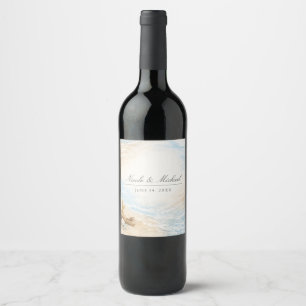 Eterntal Tides Coastal Watercolor Beach Wedding Wine Label