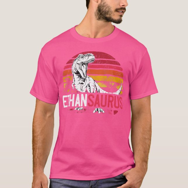 Ethan Saurus Funny Personalised Dinosaur T Rex Nam T-Shirt (Front)