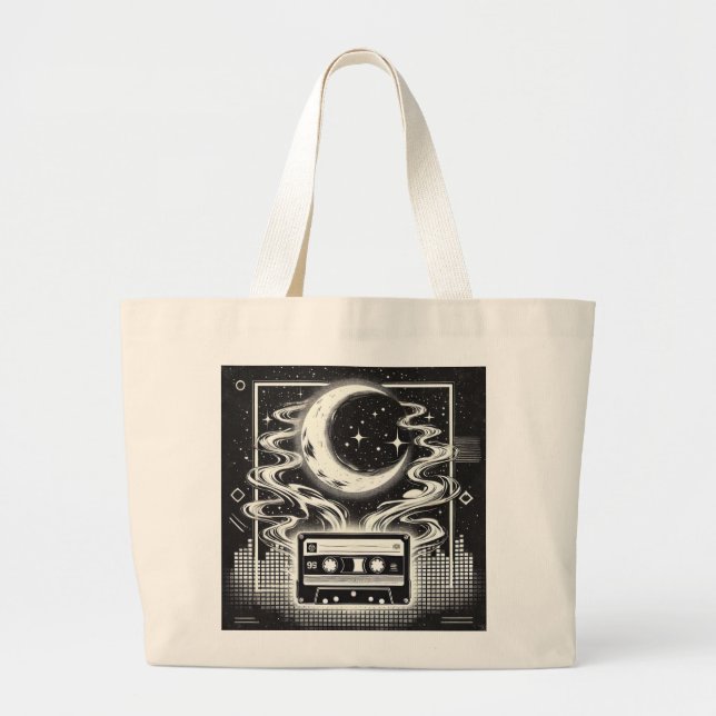 Ethereal 90s Retro Poster Design - Black and White Large Tote Bag (Front)