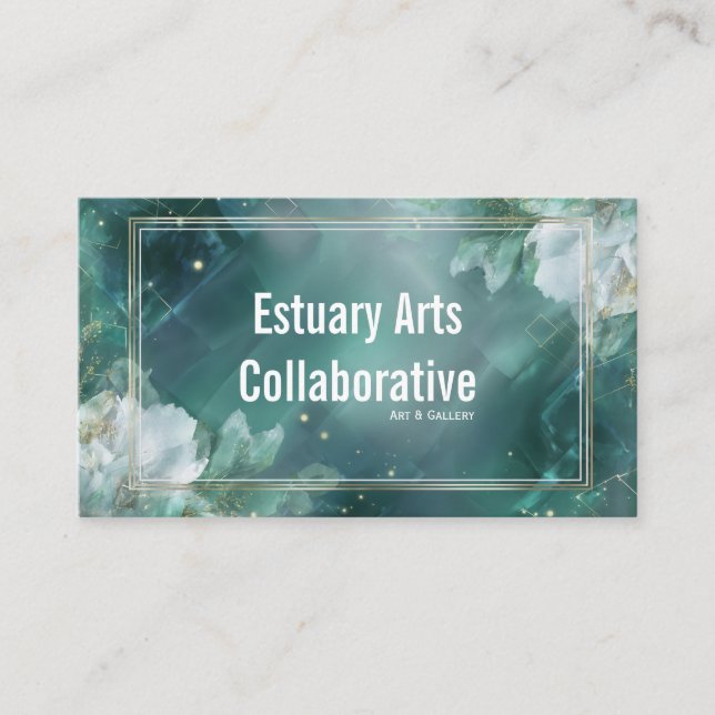 Ethereal Abstract Floral Emerald Green & Gold Business Card (Front)