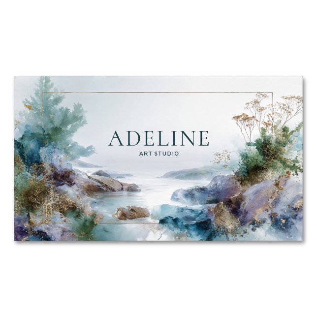 Ethereal Abstract Gold Sparkle Coastal Landscape Magnetic Business Card (Front)