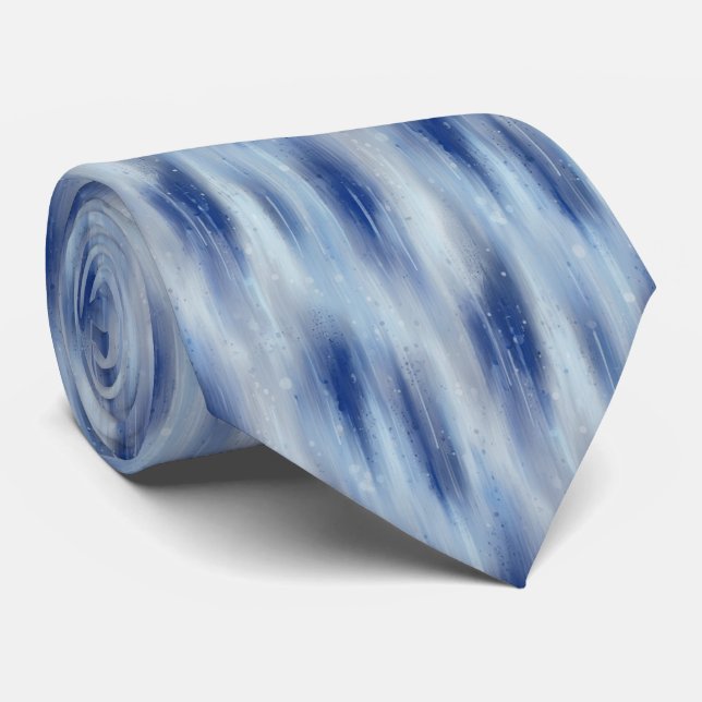 Ethereal Abstract Impressionist Rain Streaks Blue  Tie (Rolled)