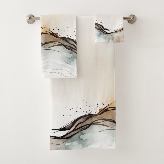 Ethereal Abstract Watercolor  Bath Towel Set (Insitu)