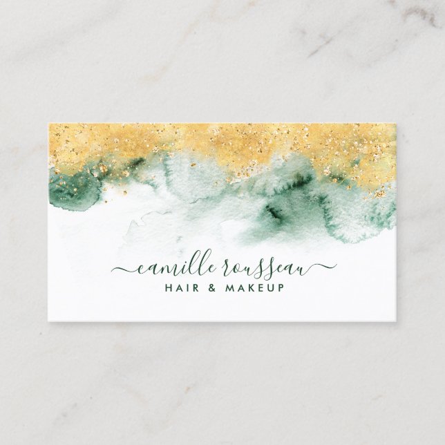 Ethereal Abstract Watercolor Glitter Business Card (Front)