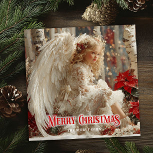 Ethereal angelic angel red gold festive magical   holiday card