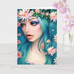 Ethereal Art   Beautiful Blue Fairy Birthday Card