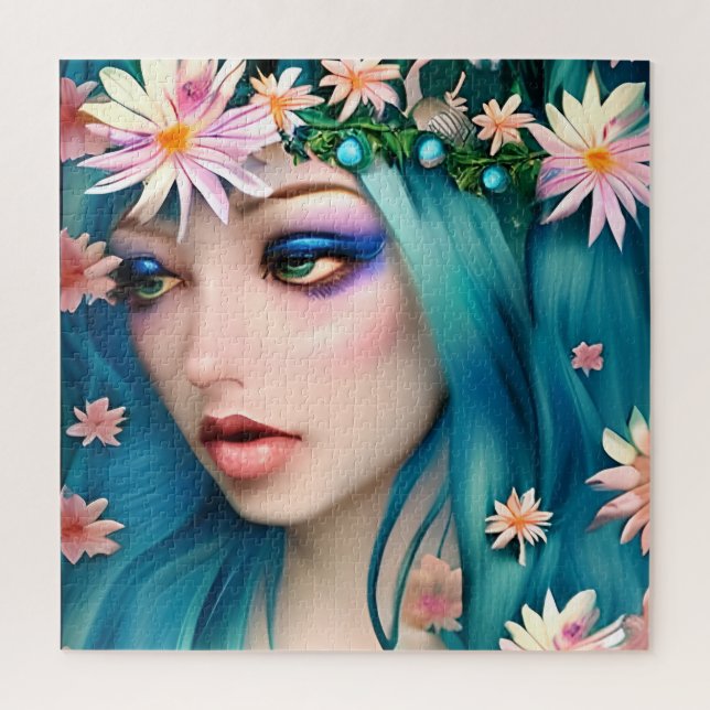 Ethereal Art | Beautiful Fairy with Blue Hair Jigsaw Puzzle (Vertical)