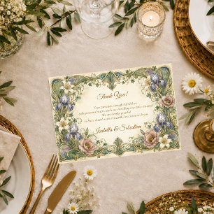 Ethereal Art Nouveau Botanical Romance  Wedding Thank You Card