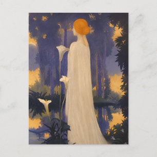 Ethereal Art Nouveau Woman by Moonlit Calla Lilies Postcard