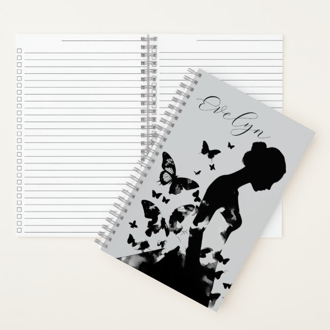 Ethereal Ballerina Butterflies Monochromatic Name Notebook (Inside)
