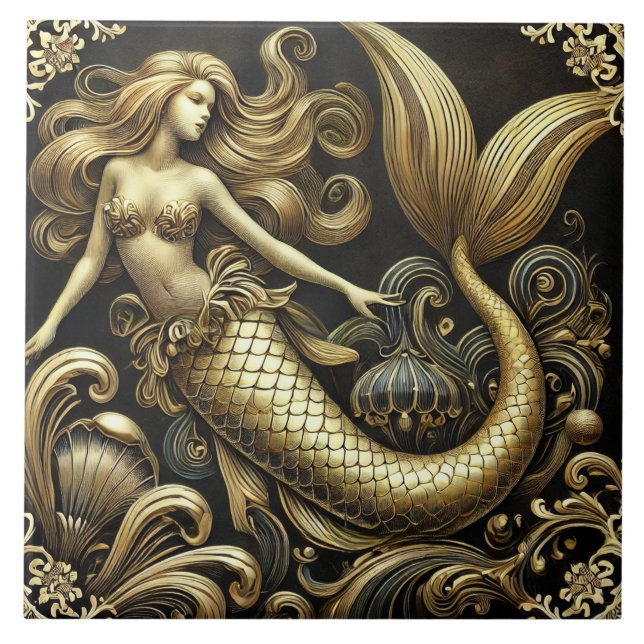 Ethereal Baroque Golden Mermaid Tile (Front)