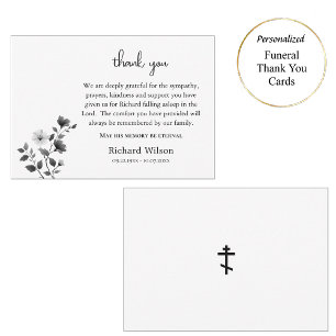 Ethereal Black & White Flowers Orthodox Funeral Thank You Card